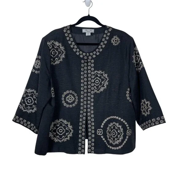 Birch Hill Woman Embroidered Black Jacket Silk Blend Blazer Jacket 2X - Picture 1 of 7